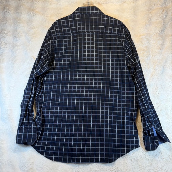 Bugatchi Uomo Mens Classic Fit Windowpane Check Button Down Shirt Navy Blue XL - Picture 3 of 9